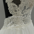 Gorgeous Long Chapel Train A Line Satin Wedding Dresses with Sheer Long Sleeves Crew Neckline Lace Appliques Bridal Gown